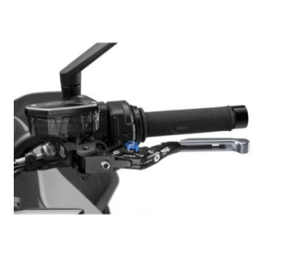 Levier d'embrayage Puig 4.0 extensible et pliable avec corps central noir, extension en titane et selecteur bleu