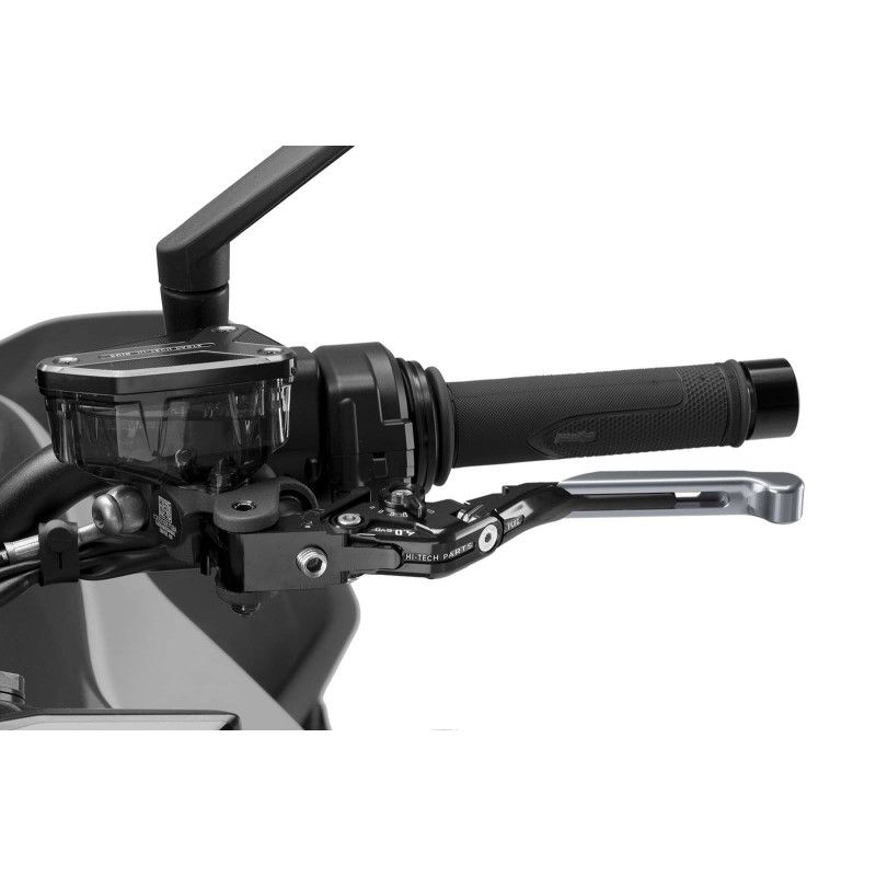 Levier d'embrayage Puig 4.0 extensible et pliable avec corps central noir, extension en titane et selecteur noir