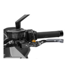 Levier d'embrayage Puig 4.0 extensible et pliable avec corps central noir, extension en titane et selecteur dore