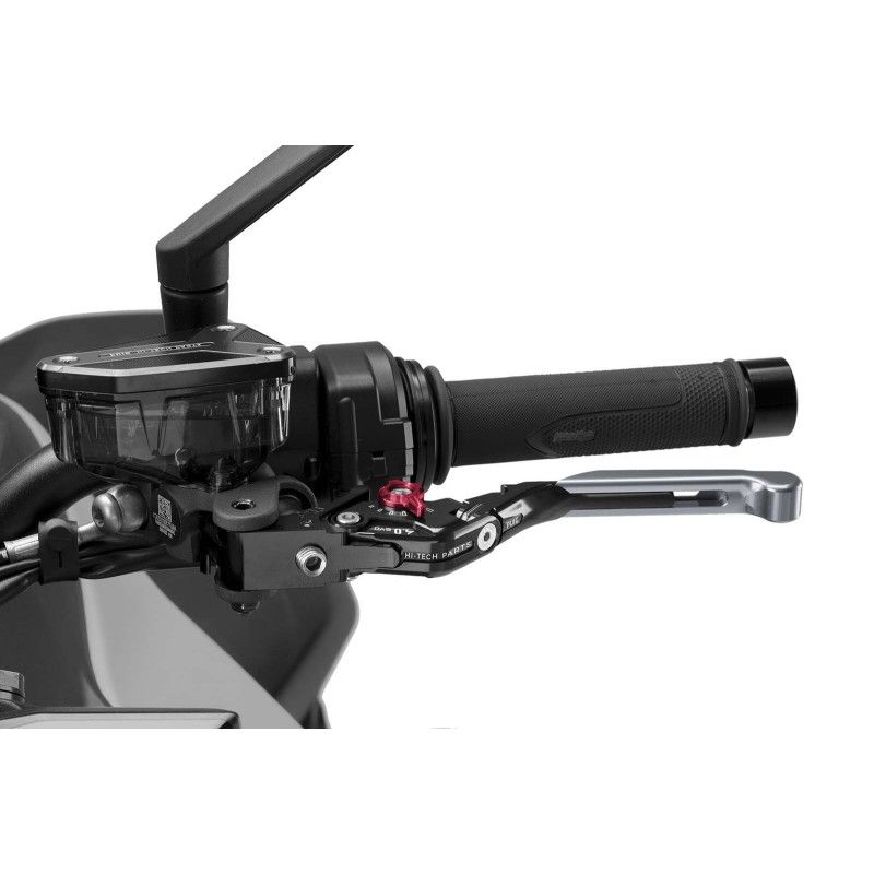 Levier d'embrayage Puig 4.0 extensible et pliable avec corps central noir, extension en titane et selecteur rouge