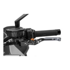 Maneta de embrague Puig 4.0 extensible y abatible con cuerpo central negro, extension de titanio y selector naranja