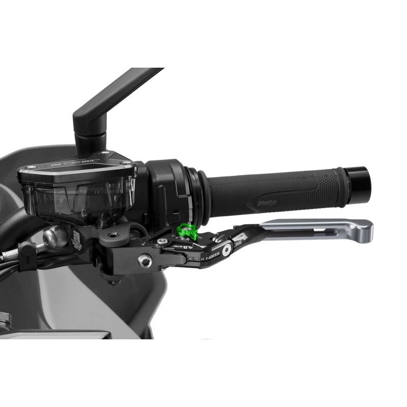 Maneta de embrague Puig 4.0 extensible y abatible con cuerpo central negro, extension de titanio y selector verde