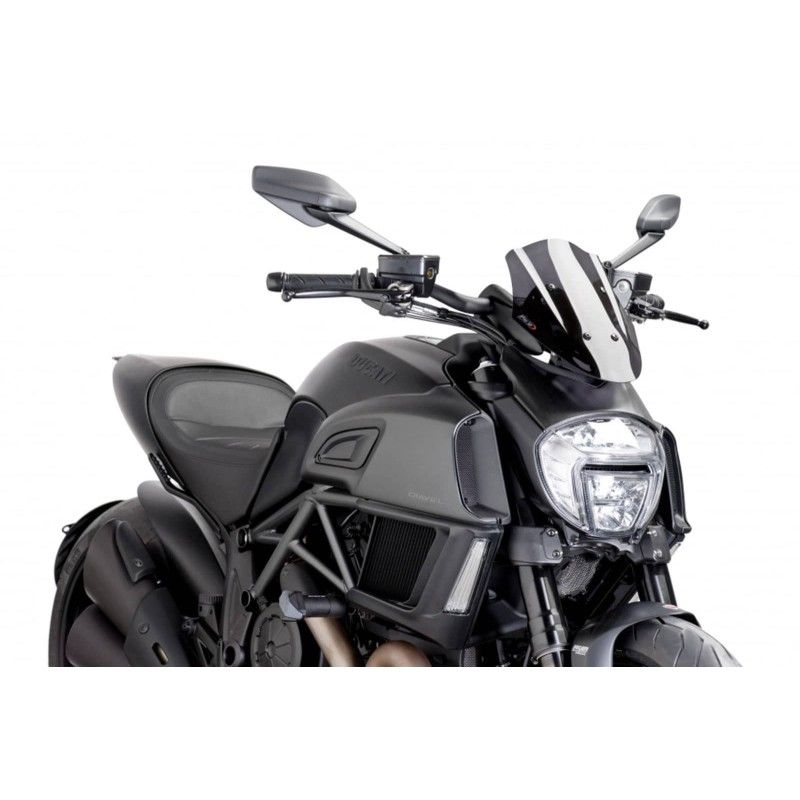 Pare-brise reglable Puig Naked NG Sport pour Ducati Diavel 14/16, fume fonce