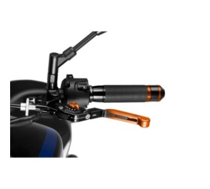 PUIG EXTENDABLE AND FOLDING CLUTCH LEVER 3.0 WITH BLACK CENTRAL BODY, ORANGE EXTENSION AND ORANGE SELECTOR