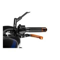 PUIG EXTENDABLE AND FOLDING CLUTCH LEVER 3.0 WITH BLACK CENTRAL BODY ORANGE EXTENSION AND SILVER SELECTOR