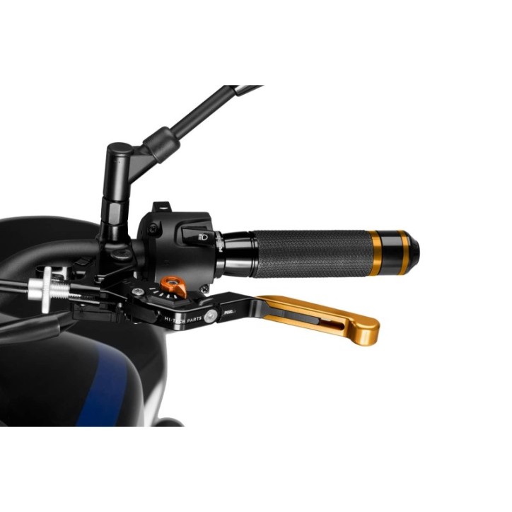 PUIG EXTENDABLE AND FOLDING CLUTCH LEVER 3.0 WITH BLACK CENTRAL BODY, GOLD EXTENSION AND ORANGE SELECTOR
