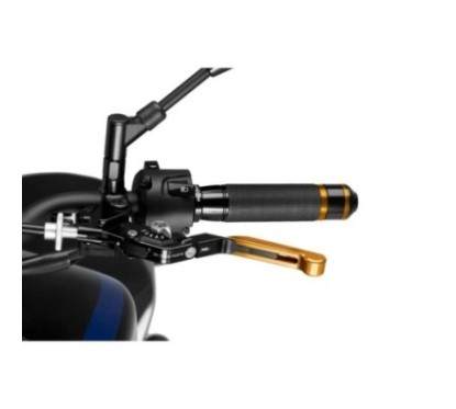 PUIG EXTENDABLE AND FOLDING CLUTCH LEVER 3.0 WITH BLACK CENTRAL BODY GOLD EXTENSION AND SILVER SELECTOR