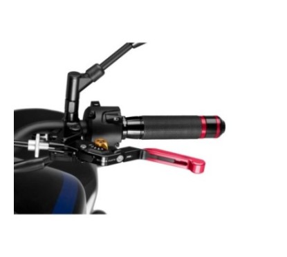 PUIG EXTENDABLE AND FOLDING CLUTCH LEVER 3.0 WITH BLACK CENTRAL BODY, RED EXTENSION AND GOLD SELECTOR