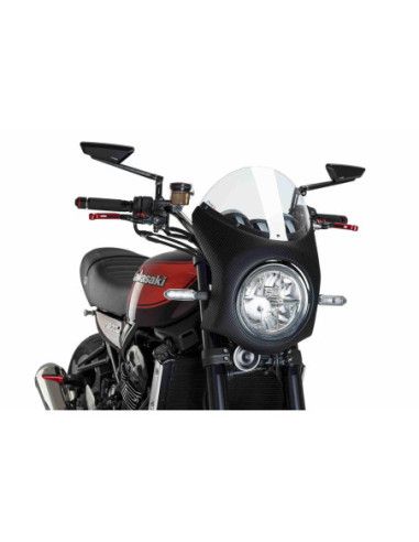 Semicarenado Puig para Kawasaki Z900RS 2026, fibra de carbono transparente.