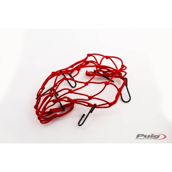 PUIG RED ELASTIC OBJECT HOLDER NET - COD. 0788R - Perfect for carrying objects on the rear seat. Dimensions: 350x350