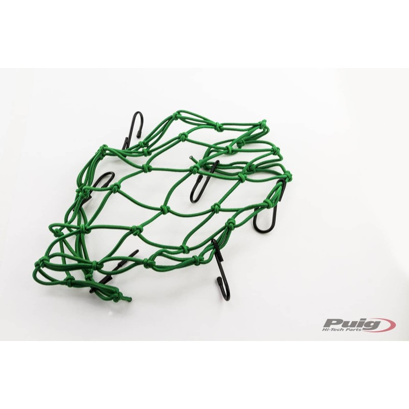 PUIG ELASTIC GREEN OBJECT HOLDER NET - COD. 0788V - Perfect for carrying objects on the rear saddle. Dimensions: 350x350