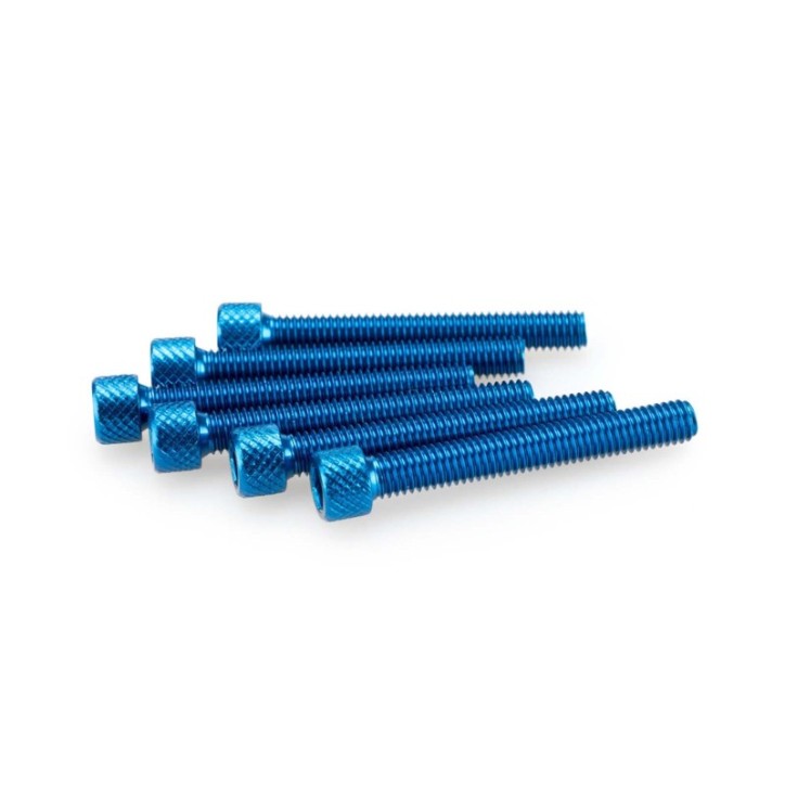PUIG BLUE ANODIZED SCREWS KIT - COD. 0370A - Cylindrical head, hexagon socket. Blister of 6 pieces. Size M6 x 45mm.