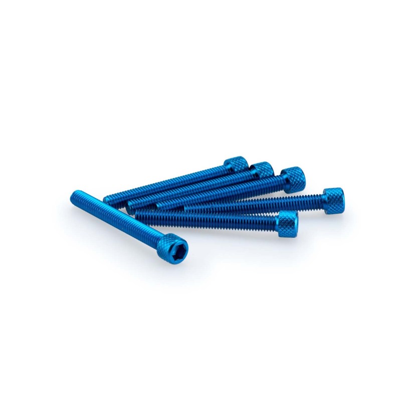 PUIG BLUE ANODIZED SCREWS KIT - COD. 0421A - Cylindrical head, hexagon socket. Blister of 6 pieces. Size M6 x 50mm.