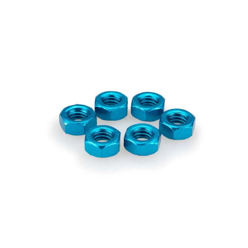 PUIG BLUE ANODIZED SCREWS KIT - COD. 0764A - Anodized aluminum nuts. Blister of 6 pieces. Size M6.