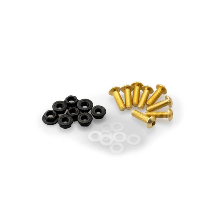 PUIG YELLOW ANODIZED SCREWS KIT - COD. 0956G - Round head, hexagon socket, with nuts. Blister of 8 pieces. Size M5.