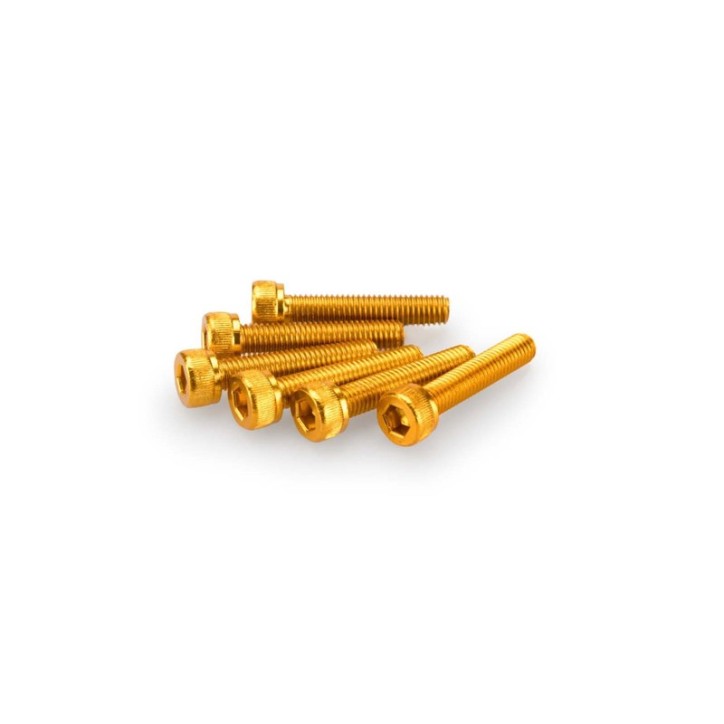 PUIG YELLOW ANODIZED SCREWS KIT - COD. 0185G - Cylindrical head, hexagon socket. Blister of 6 pieces. Size M5 x 25mm.