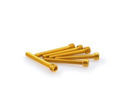 PUIG YELLOW ANODIZED SCREWS KIT - COD. 0421G - Cylindrical head, hexagon socket. Blister of 6 pieces. Size M6 x 50mm.