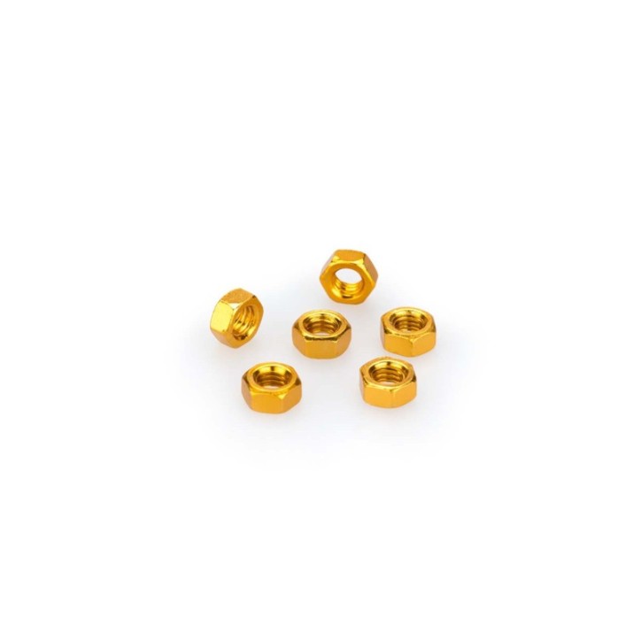 PUIG YELLOW ANODIZED SCREWS KIT - COD. 0763G - Anodized aluminum nuts. Blister of 6 pieces. Size M5.