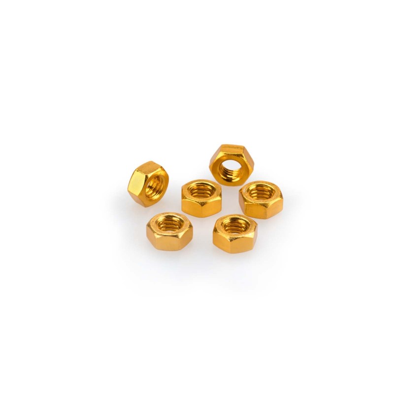 PUIG YELLOW ANODIZED SCREWS KIT - COD. 0764G - Anodized aluminum nuts. Blister of 6 pieces. Size M6.