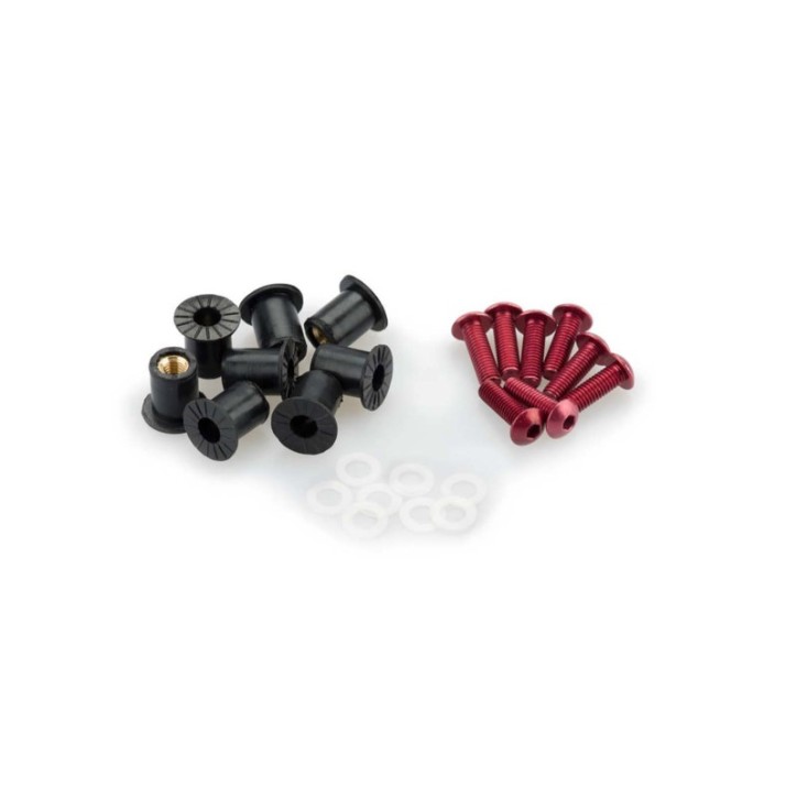PUIG RED ANODIZED SCREWS KIT - COD. 0957R - Round head, hexagon socket, with Silent Block. Blister of 8 pieces. Size M5.