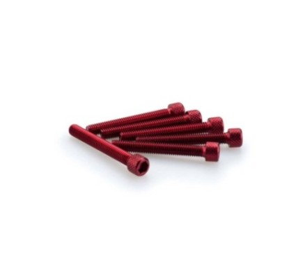 PUIG RED ANODIZED SCREWS KIT - COD. 0370R - Cylindrical head, hexagon socket. Blister of 6 pieces. Size M6 x 45mm.