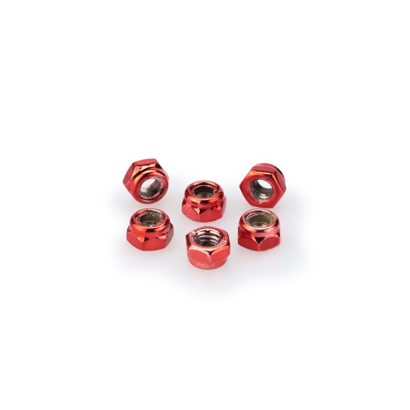 PUIG RED ANODIZED SCREWS KIT - COD. 0735R - Self-locking anodized aluminum nuts. Blister of 6 pieces. Size M5.