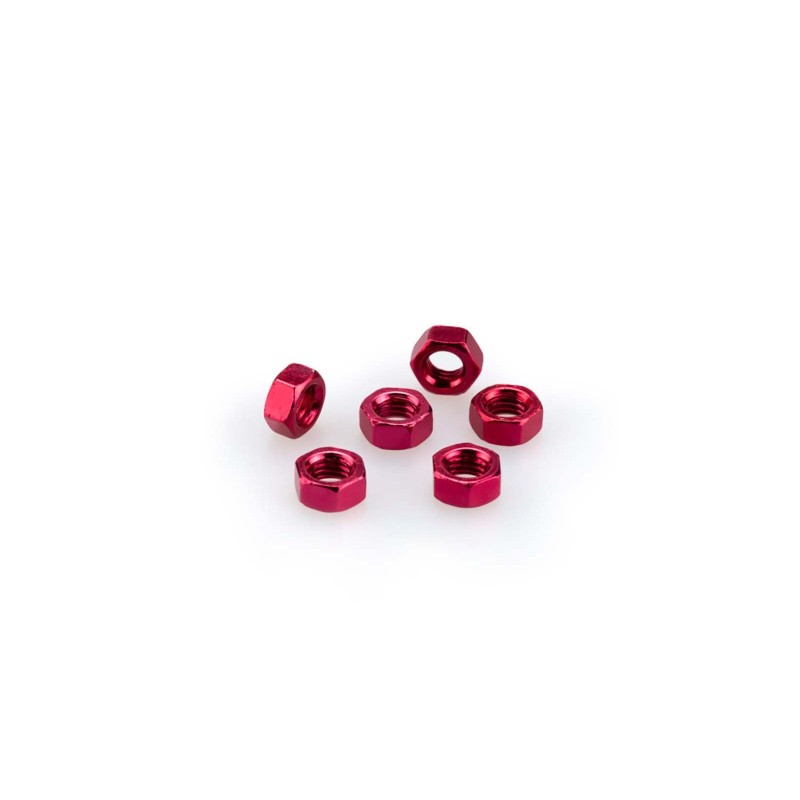 PUIG RED ANODIZED SCREWS KIT - COD. 0763R - Anodized aluminum nuts. Blister of 6 pieces. Size M5.