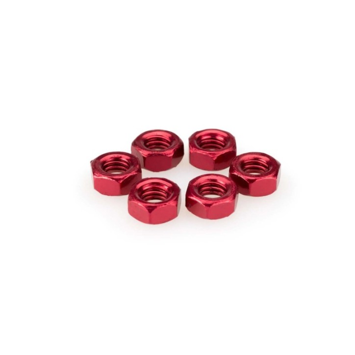 PUIG RED ANODIZED SCREWS KIT - COD. 0764R - Anodized aluminum nuts. Blister of 6 pieces. Size M6.