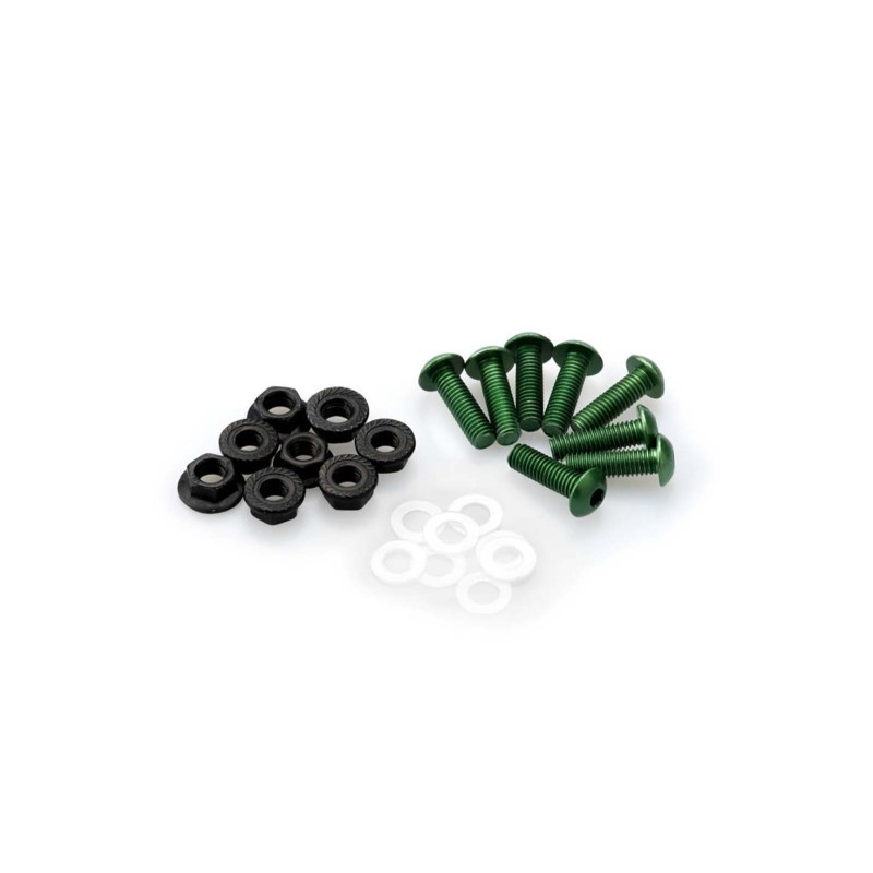 PUIG GREEN ANODIZED SCREWS KIT - COD. 0956V - Round head, hexagon socket, with nuts. Blister of 8 pieces. Size M5.