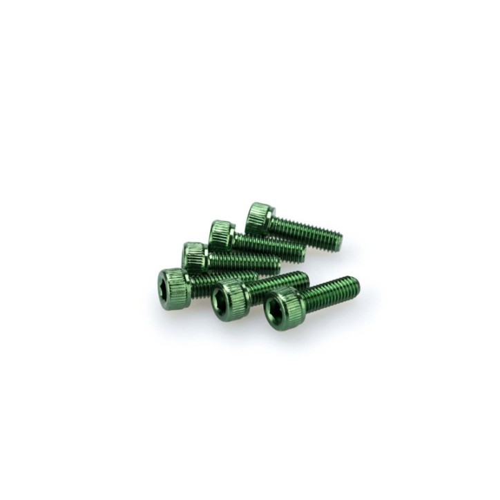 PUIG GREEN ANODIZED SCREWS KIT - COD. 0146V - Cylindrical head, hexagon socket. Blister of 6 pieces. Size M5 x 15mm.