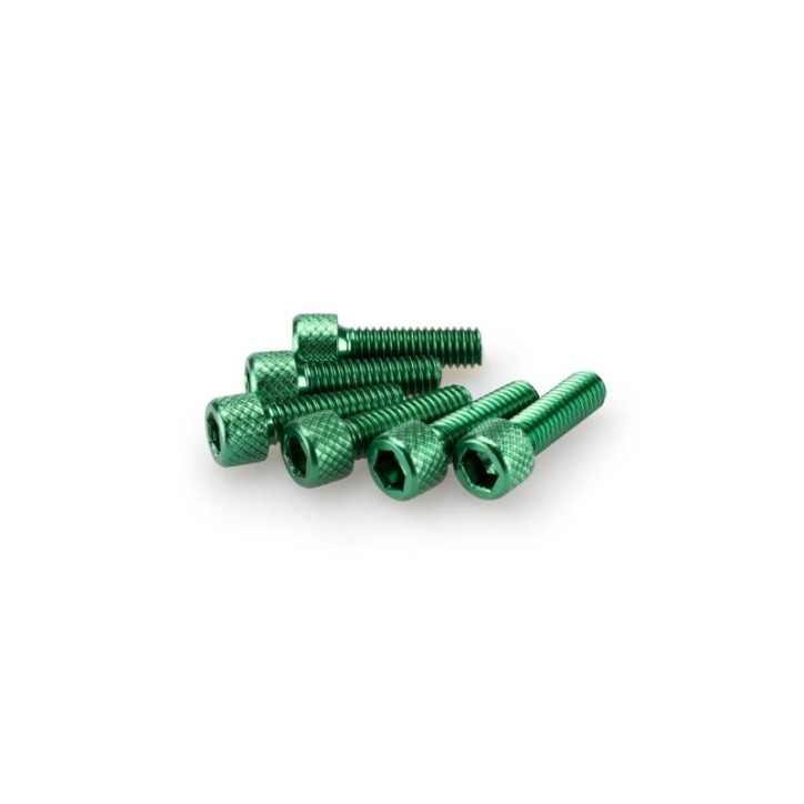 PUIG GREEN ANODIZED SCREWS KIT - COD. 0364V - Cylindrical head, hexagon socket. Blister of 6 pieces. Size M6 x 20mm.