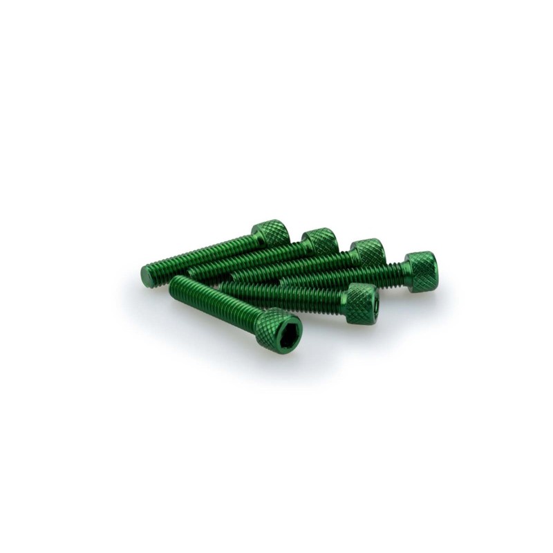 PUIG GREEN ANODIZED SCREWS KIT - COD. 0258V - Cylindrical head, hexagon socket. Blister of 6 pieces. Size M6 x 30mm.