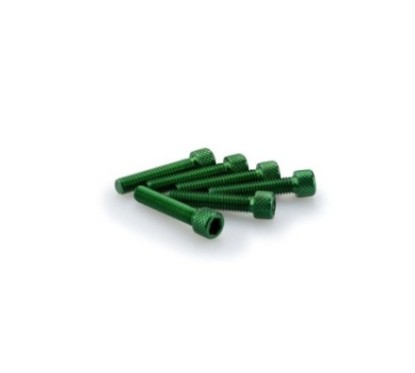 PUIG GREEN ANODIZED SCREWS KIT - COD. 0258V - Cylindrical head, hexagon socket. Blister of 6 pieces. Size M6 x 30mm.