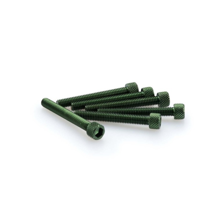 PUIG GREEN ANODIZED SCREWS KIT - COD. 0370V - Cylindrical head, hexagon socket. Blister of 6 pieces. Size M6 x 45mm.