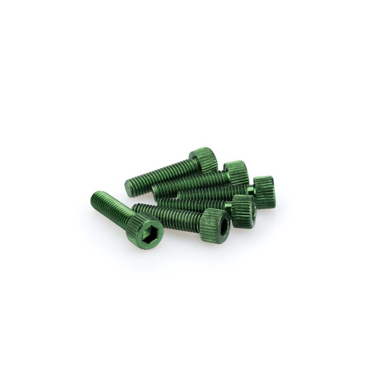 PUIG GREEN ANODIZED SCREWS KIT - COD. 0473V - Cylindrical head, hexagon socket. Blister of 6 pieces. Size M8 x 30mm.