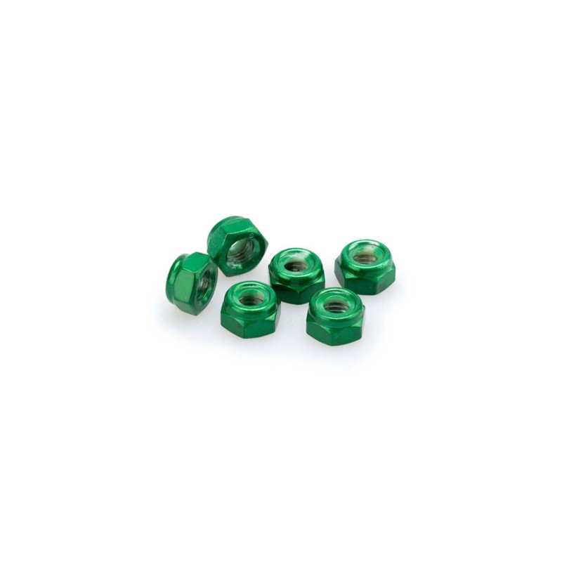 PUIG KIT DE TORNILLOS ANODIZADOS VERDE - COD. 0832V - Tuercas autoblocantes de aluminio anodizado. BlIster de 6 piezas. TamaNo M