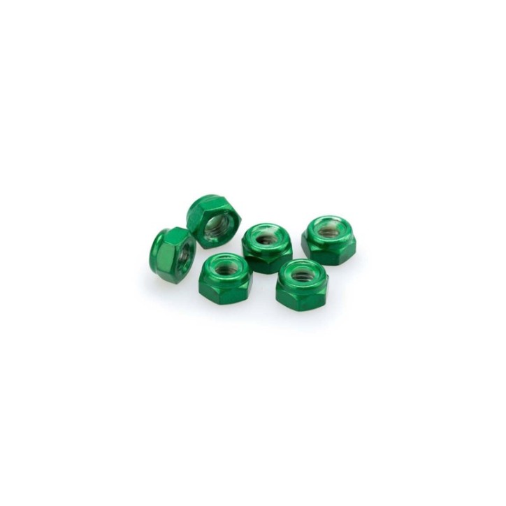 PUIG GREEN ANODIZED SCREWS KIT - COD. 0832V - Self-locking anodized aluminum nuts. Blister of 6 pieces. Size M8.