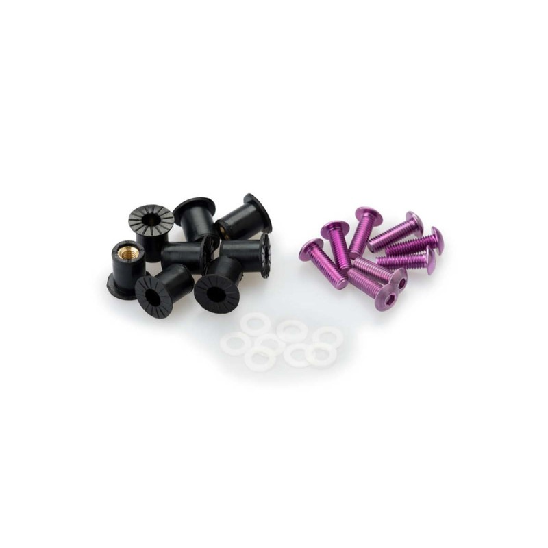 PUIG KIT DE TORNILLOS ANODIZADOS MORADO - COD. 0957L - Cabeza redonda, casquillo hexagonal, con Silent Block. BlIster de 8 pieza