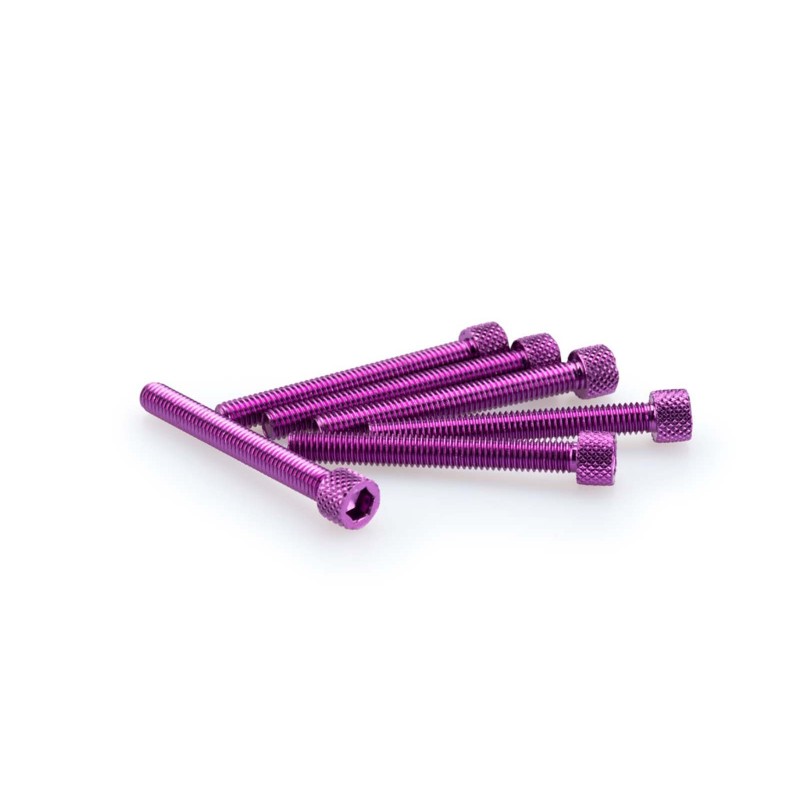 PUIG PURPLE ANODIZED SCREWS KIT - COD. 0421L - Cylindrical head, hexagon socket. Blister of 6 pieces. Size M6 x 50mm.