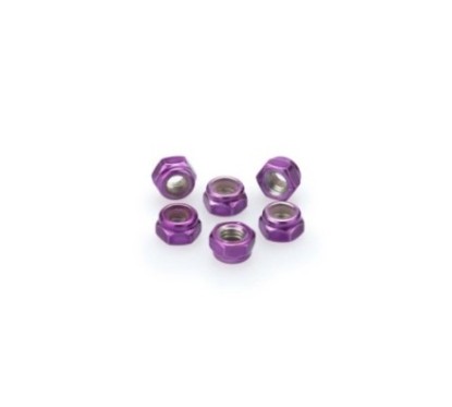 PUIG PURPLE ANODIZED SCREWS KIT - COD. 0735L - Self-locking anodized aluminum nuts. Blister of 6 pieces. Size M5.
