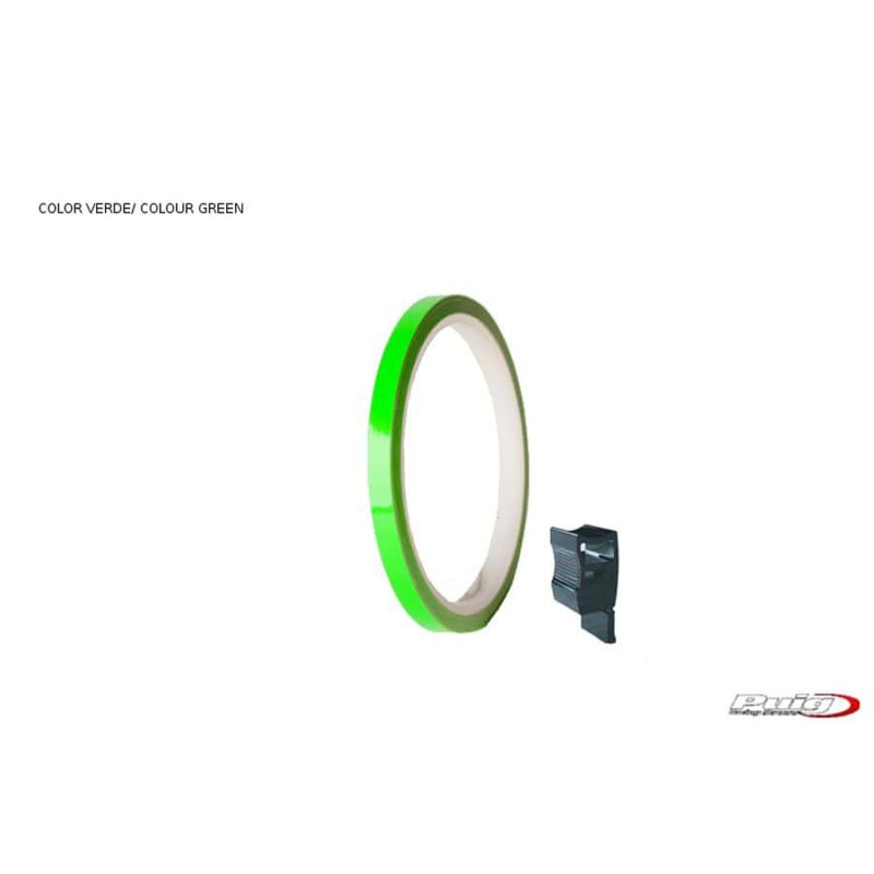 PUIG GREEN RIMS STICKERS - Strip with applicator - One kit that can be used on 2 wheels - Dimensions: 7x6 mm - Tires 16-18 - COD