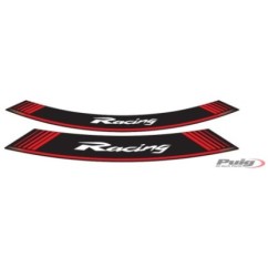 Autocollants de jantes Puig Racing rouges. Le kit se compose de 8 bandes adhesives pour jantes 14 et 21 pouces. Code 5531R.