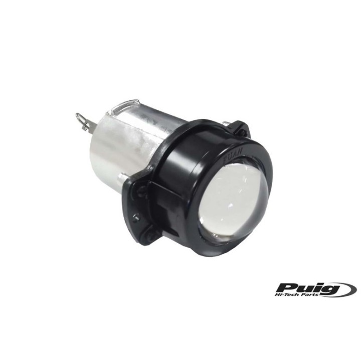 PUIG LIGHT AND BULB FOR HEADLIGHTS COLOR BLACK - COD. 3449N - Approved. Length: 130mm. Diameter: 75mm. Voltage: 12V. Power: 55W.