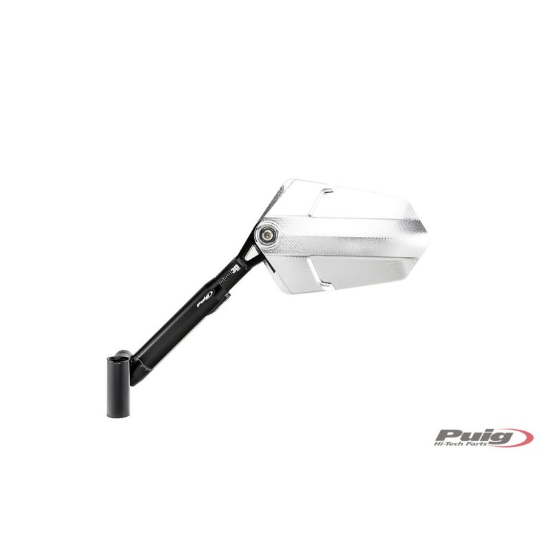 PUIG RIGHT REARVIEW MIRROR MOD. EXPLORER ALUMINUM - COD. 010ND - Cup dimensions: 145x90 mm - Adjustable