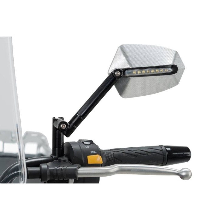 PUIG LEFT REARVIEW MIRROR MOD. GTI ALUMINUM - Dimensions: 85x124 mm - Integrated indicators - Adjustable - Approved