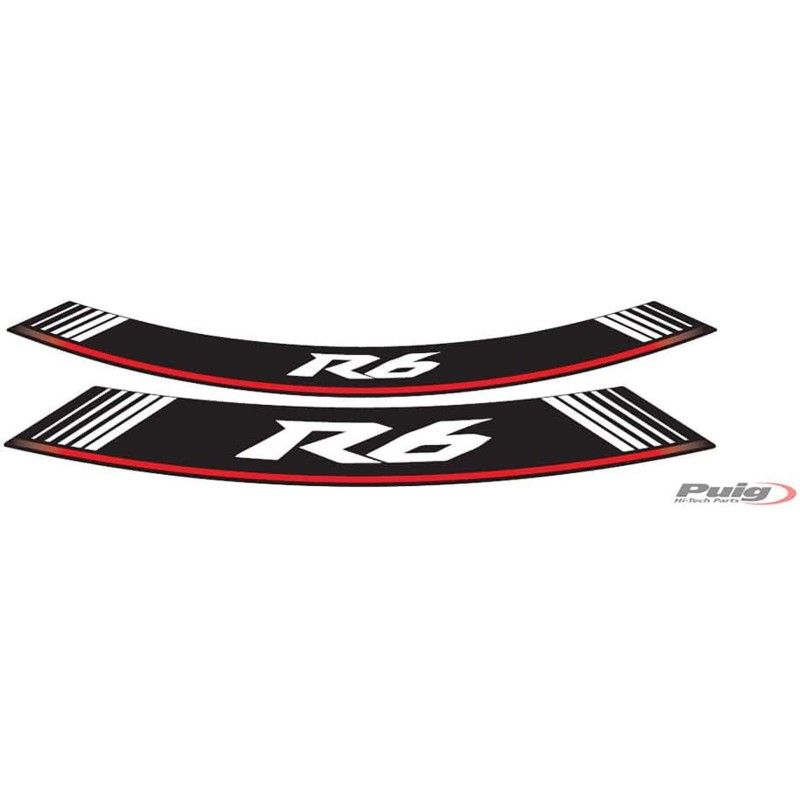 Autocollants de jante Puig Yamaha YZF R6 argent. L'ensemble se compose de 8 bandes adhesives. Code 5530P.