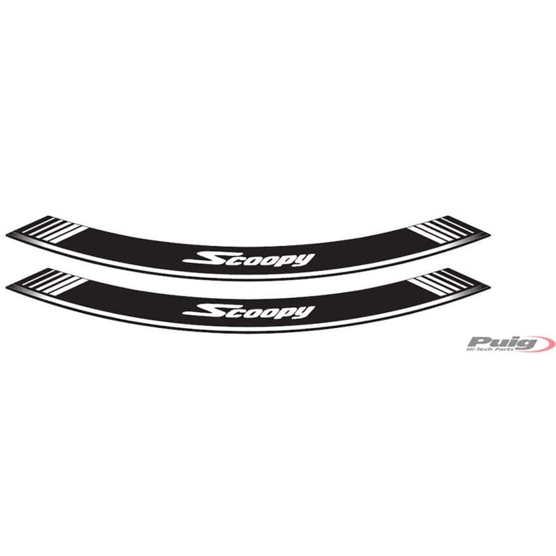 Adhesivos Puig para llantas Honda Scoopy SH blanco. El set consta de 8 tiras adhesivas cod. 5559b.