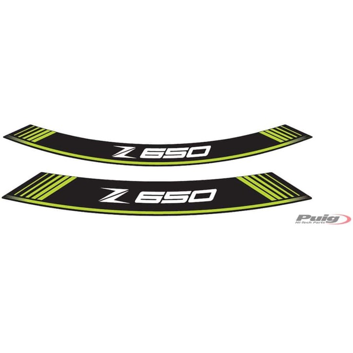 AUTOCOLLANTS DE ROUES PUIG KAWASAKI Z650 VERT - L'ensemble AVEC est composE de 8 bandes adhEsives - COD. 9290V