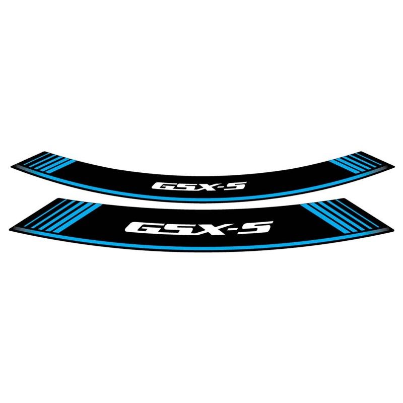 Autocollants Puig pour jantes Suzuki GSX S bleus. L'ensemble se compose de 8 bandes adhesives. Code 9442A.