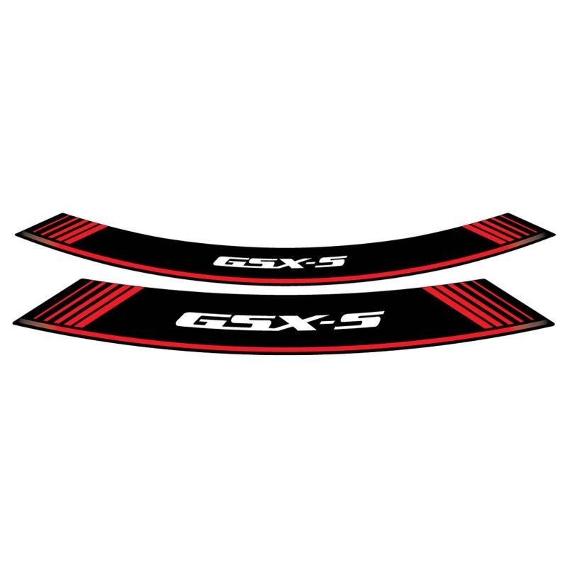 Autocollants Puig pour jantes Suzuki GSX S rouge. L'ensemble se compose de 8 bandes adhesives. Code?: 9442R.